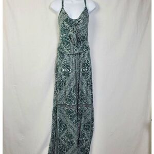Maurices Women's Green Boho Print Maxi Dress Size L Sleeveless Spaghetti Strap S
